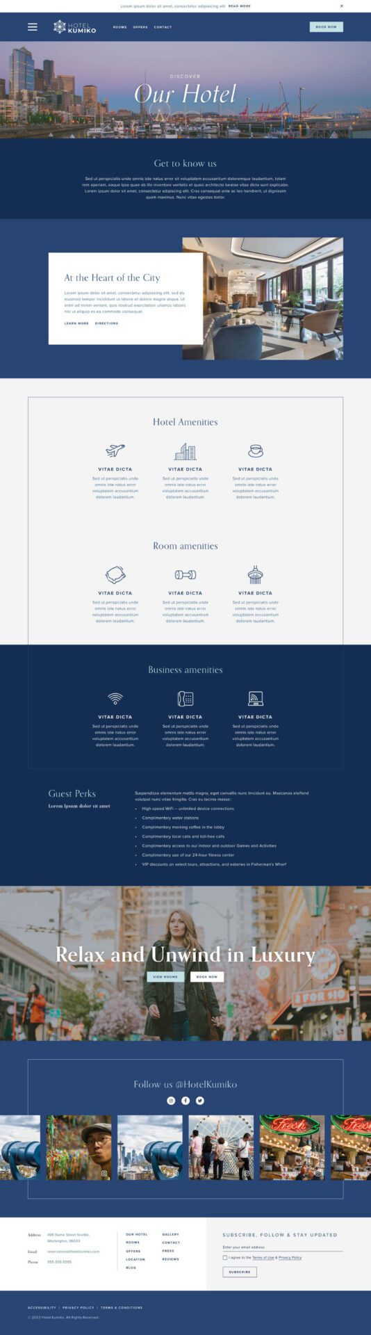 The Caz Hotel website subpage desktop preview