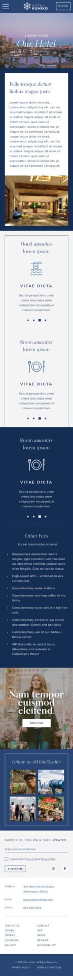 The Caz Hotel website subpage mobile preview